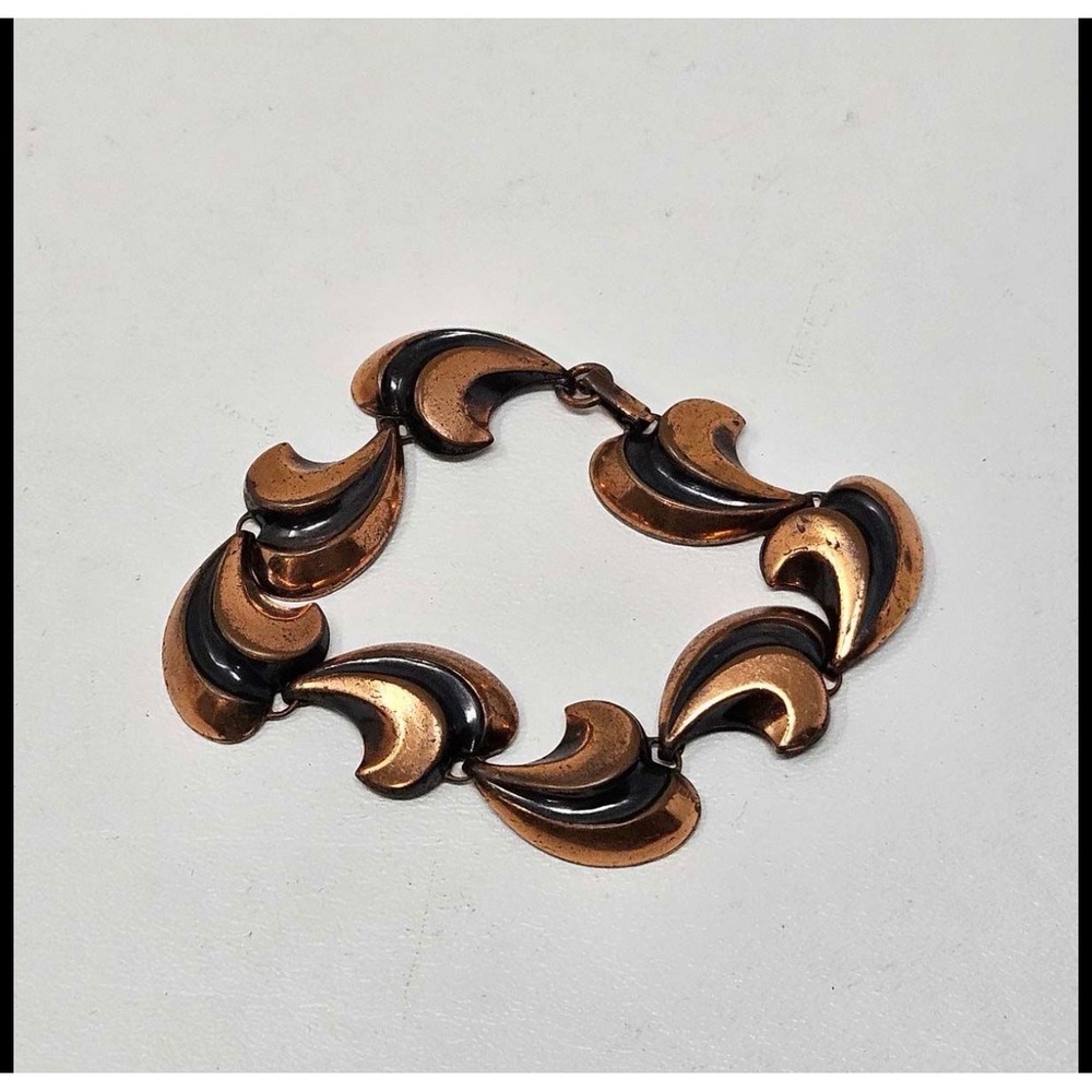 Rebajes Leaf Link Bracelet Womens 7" Copper Black Mid Century Modern Vintage